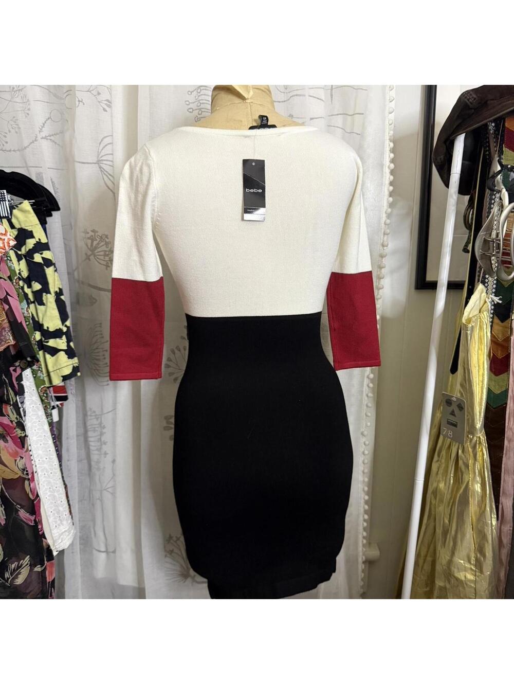 Bebe White, Red, and Black Colorblock Sweater Dress - Picture 2 of 3
